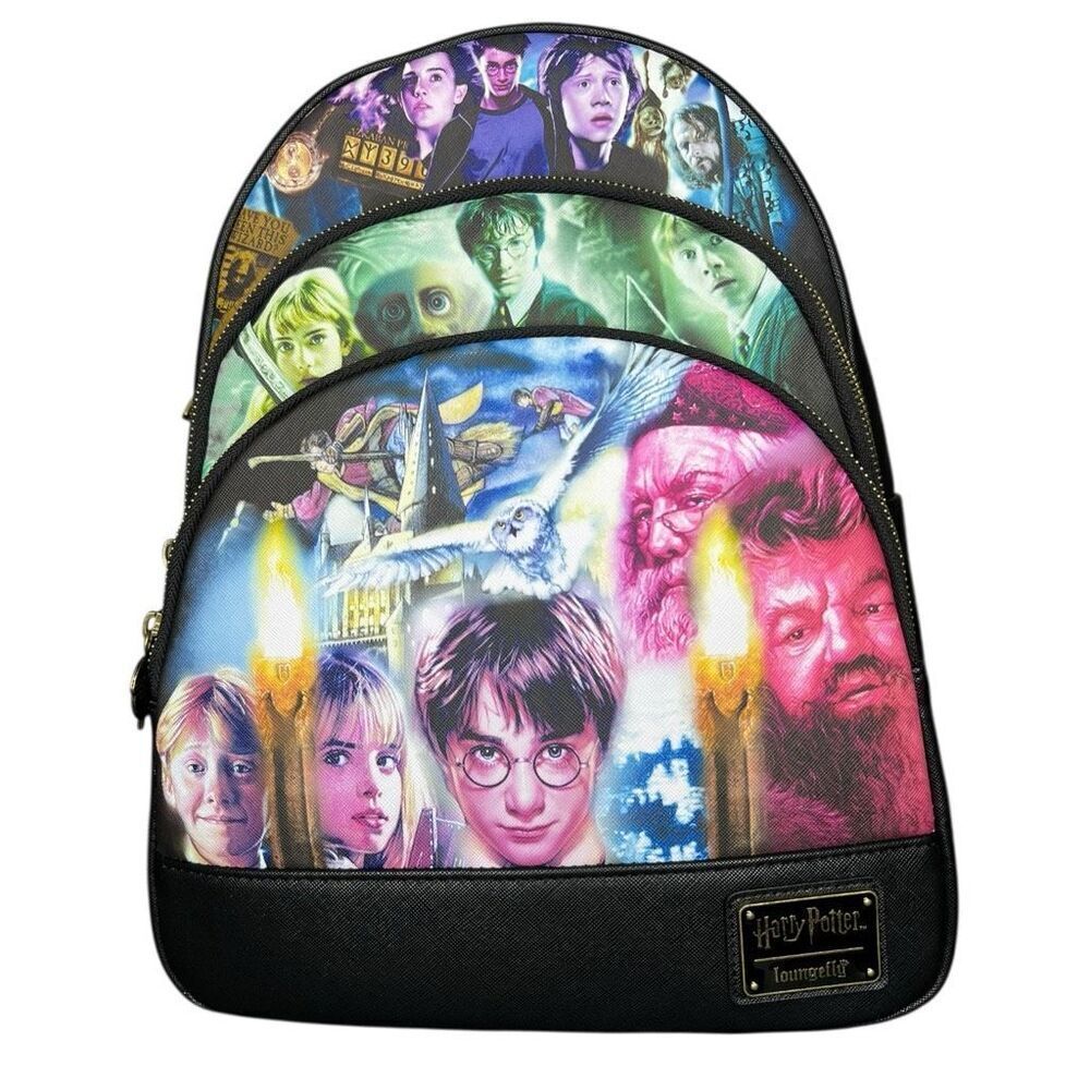 NEW Loungefly Harry Potter Trilogy Triple Pocket Mini Backpack